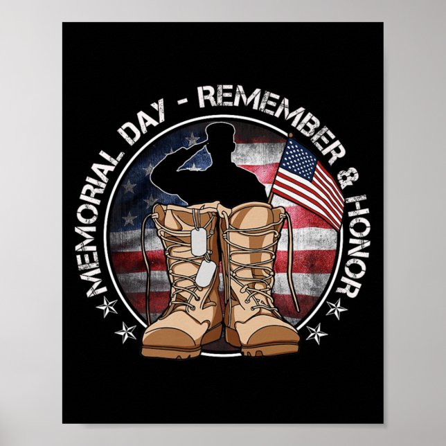 Affiche Jour du Souvenir Drapeau États-Unis Rappeler Honne (Devant)