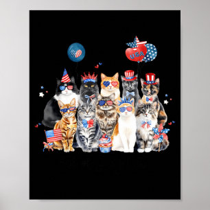 Affiche Jour du Souvenir Indépendance Drapeau USA Chat Mig