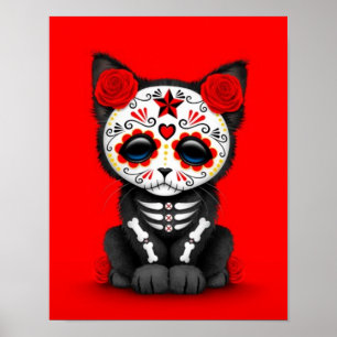 Affiche Jour rouge mignon du chat Kitten Mort, rouge