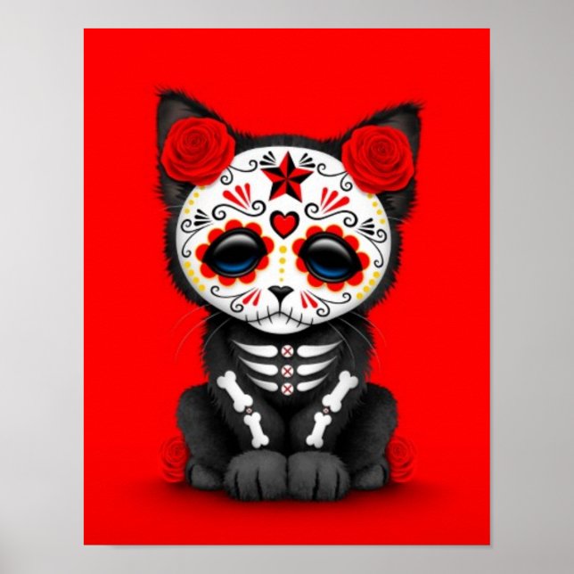 Affiche Jour rouge mignon du chat Kitten Mort, rouge (Devant)