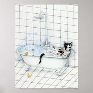 Affiche Journal de lecture de chat dans la baignoire