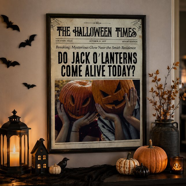 Affiche Journal mural personnalisé pour Halloween Jack O'L (Custom Halloween Newspaper Wall Art Jack O'Lantern)