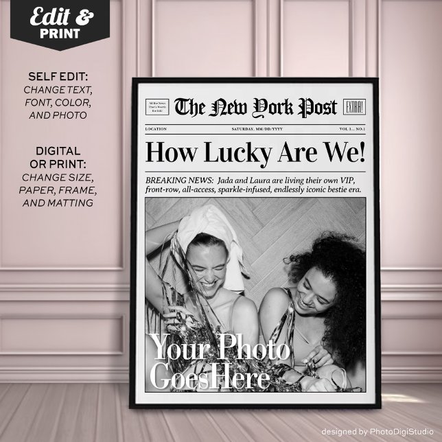Affiche Journal Personnalisé Imprimer 'Comme nous avons de (Personalized Newspaper Print 'How Lucky Are We')