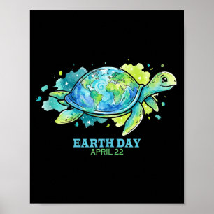 Affiche Journée de la Terre aquarelle tortue de mer globe 
