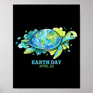 Affiche Journée de la Terre aquarelle tortue de mer globe 