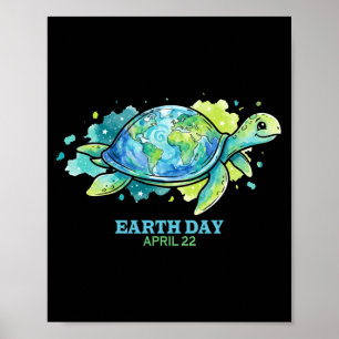 Affiche Journée de la Terre aquarelle tortue de mer globe