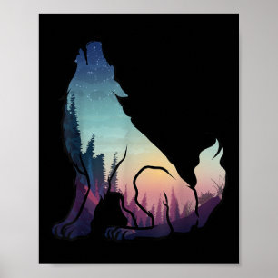 Affiche Journée de la Terre Silhouette de loup Protection