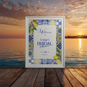 Affiche Journée de mariage en mosaïque italienne tuile ble