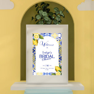 Affiche Journée de mariage italienne en mosaïque bleue et