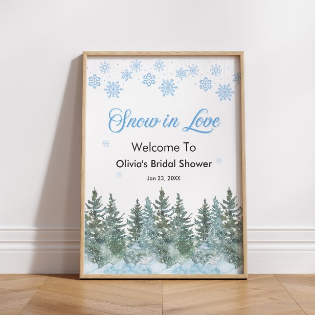 Affiche Journée de mariage sous la neige de pin d'hiver  (Winter Pine Snow in Love Snowflakes Bridal Shower Welcome Sign )