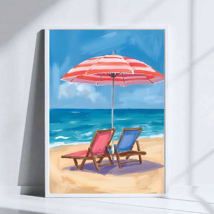 Affiche Journée de plage à Cape Cod Océan aquarelle MA