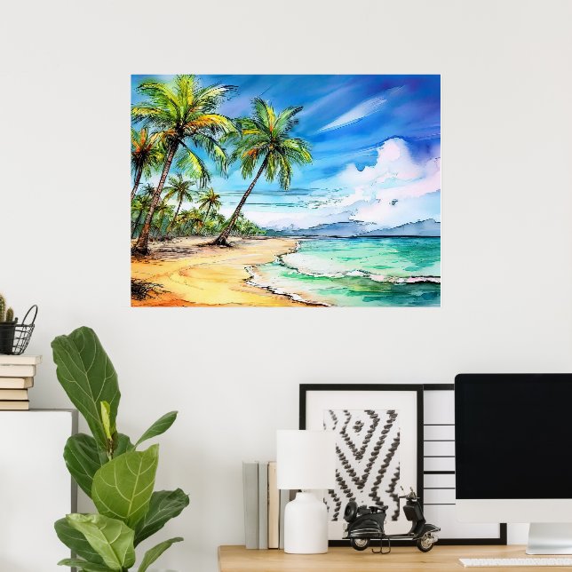 Affiche Journée de plage à Kauai (Bureau à domicile)