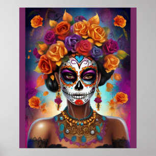 Affiche Journée mexicaine de la fille crâne de sucre morte