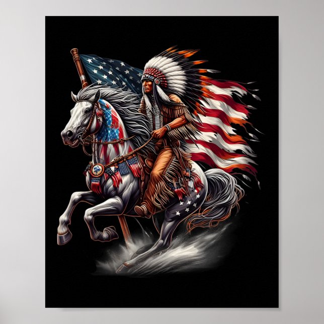 Affiche Journee Nationale Americain Drapeau Cheval de sell (Devant)