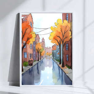 Affiche Journée Pluvieuse à Boston   Aquarelle MA Voyage