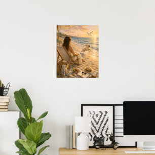 Affiche Journée relaxante de plage pour chien en aquarelle
