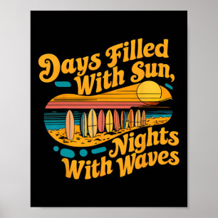 Affiche Journées rétro remplies de soleil Nuit avec vagues