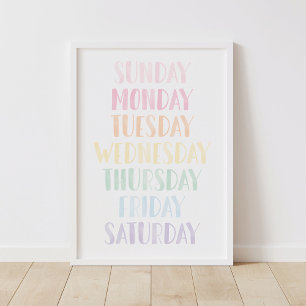 Affiche Jours de la semaine éducatifs pastel