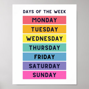 Affiche Jours de la semaine Éducation scolaire Apprentissa