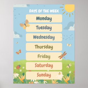 Affiche Jours de la semaine en anglais printemps Classe