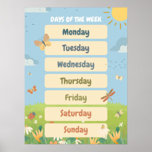 Affiche Jours de la semaine en anglais printemps Classe