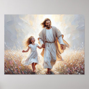Affiche Jours heureux, Art chrétien, Jésus et Fille, Jésus