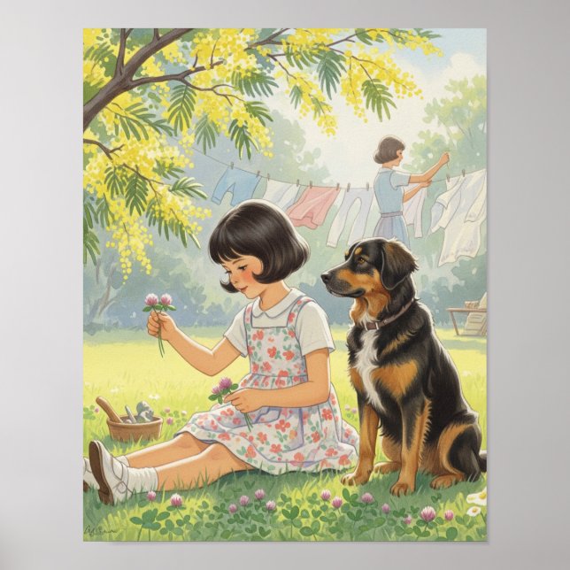 Affiche Jours passés - Fille mère et chien (Devant)