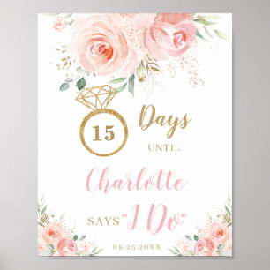 Affiche Jours restants avant le mariage à fleurs rose poud