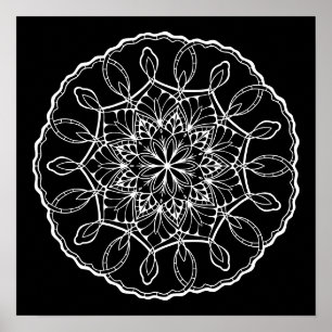 Affiche Jovely Mandala Black Arrière - plan Coloring Poste