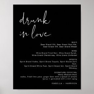 Affiche JOVI Edgy Black Drunk in Love Bar Menu Sign
