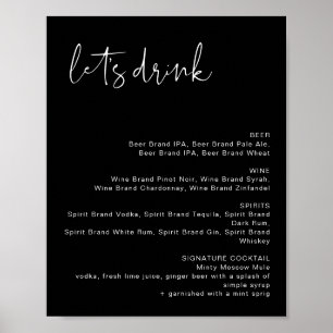 Affiche JOVI Edgy Black Modern Let's Drink Bar Menu Sign