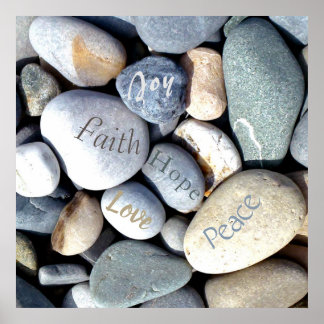 Affiche Joy Hope Peace Faith Love Christian Value Pebbles