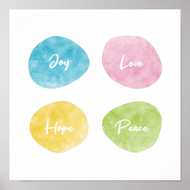 Affiche Joy Love Hope Peace Aquarelle Pebbles (Devant)
