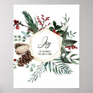 Affiche Joy To The World, Art de Vacances, couronne de Noë