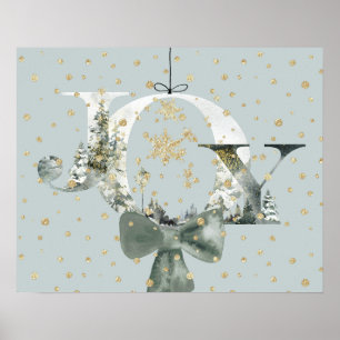 Affiche Joy Winter Woodland Forest Letting Gold Snow