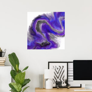 Affiche Joyau noir violet Joyau blanc Tone Fluid Art Swirl