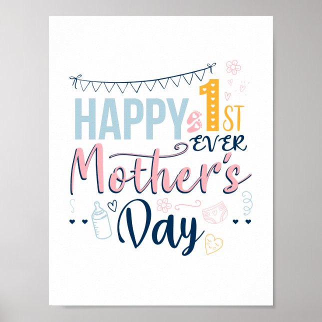 Affiche Joyeuse 1ère fête des Mères pour la nouvelle maman (Devant)
