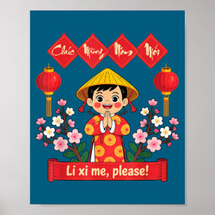 Affiche Joyeuse année 2026 Fille Nouvel An lunaire vietnam