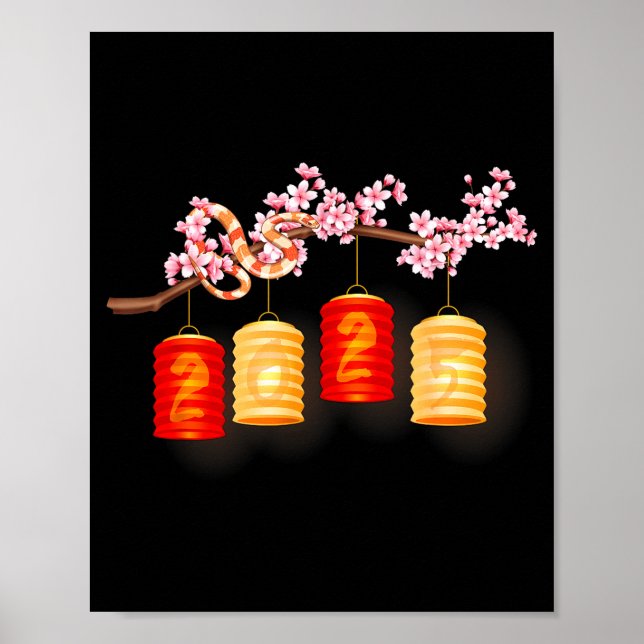 Affiche Joyeuse année lunaire chinoise 2026 Fleurs de Chev (Devant)