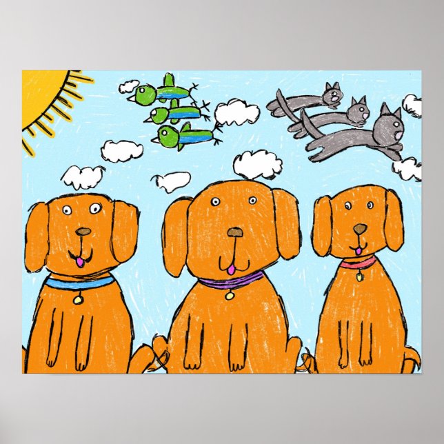 Affiche joyeuse "Chiots au soleil" (Devant)