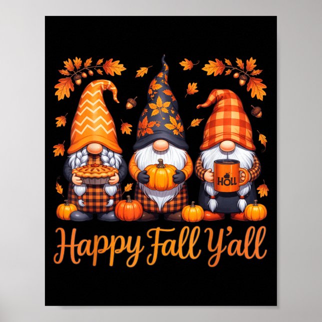 Affiche Joyeuse Chute à Tous Gnome Automne Action de Grâce (Devant)