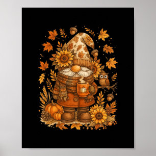Affiche Joyeuse Chute à Tous Gnome Citrouille Automne Acti