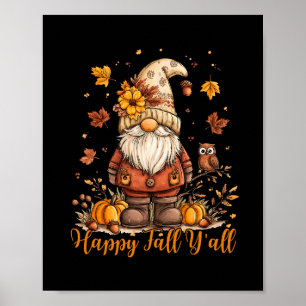 Affiche Joyeuse Chute à Tous Gnome Citrouille Automne Acti