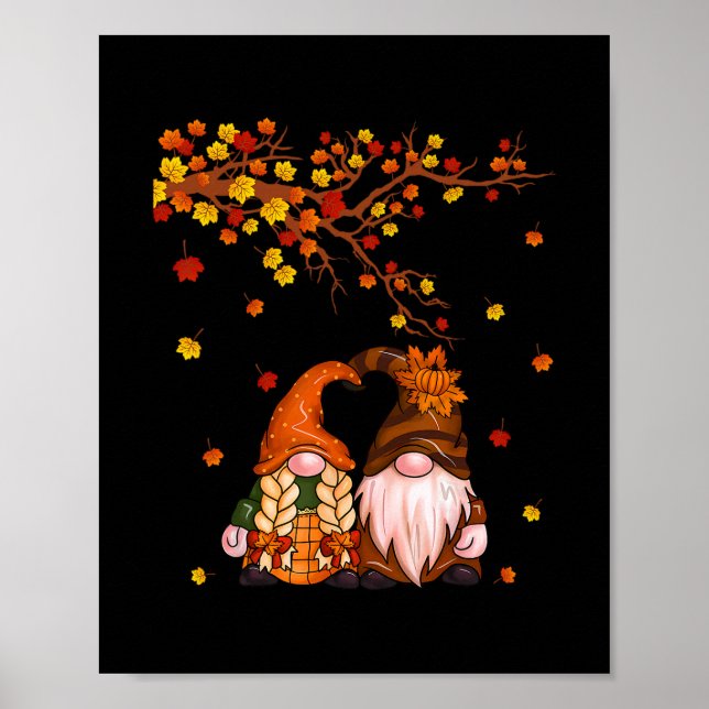 Affiche Joyeuse Chute à Tous Gnome Citrouille Feuilles d'A (Devant)