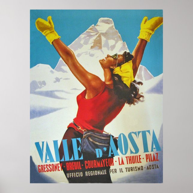 Affiche Joyeuse femme dans la Vallée d'Aoste, Italie. Vint (Devant)