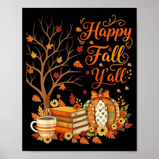 Affiche Joyeuse Fête d'Automne à Tous Fleurs Citrouille Ca (Devant)