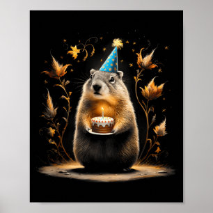 Affiche Joyeuse fête de la marmotte avec gâteau d'annivers