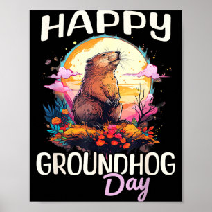 Affiche Joyeuse Fête de la Marmotte Femmes Graphiques d'Ar