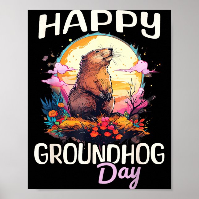 Affiche Joyeuse Fête de la Marmotte Femmes Graphiques d'Ar (Devant)