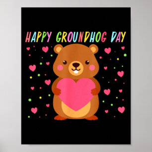 Affiche Joyeuse fête de la marmotte Groundhog Day Mignonne
